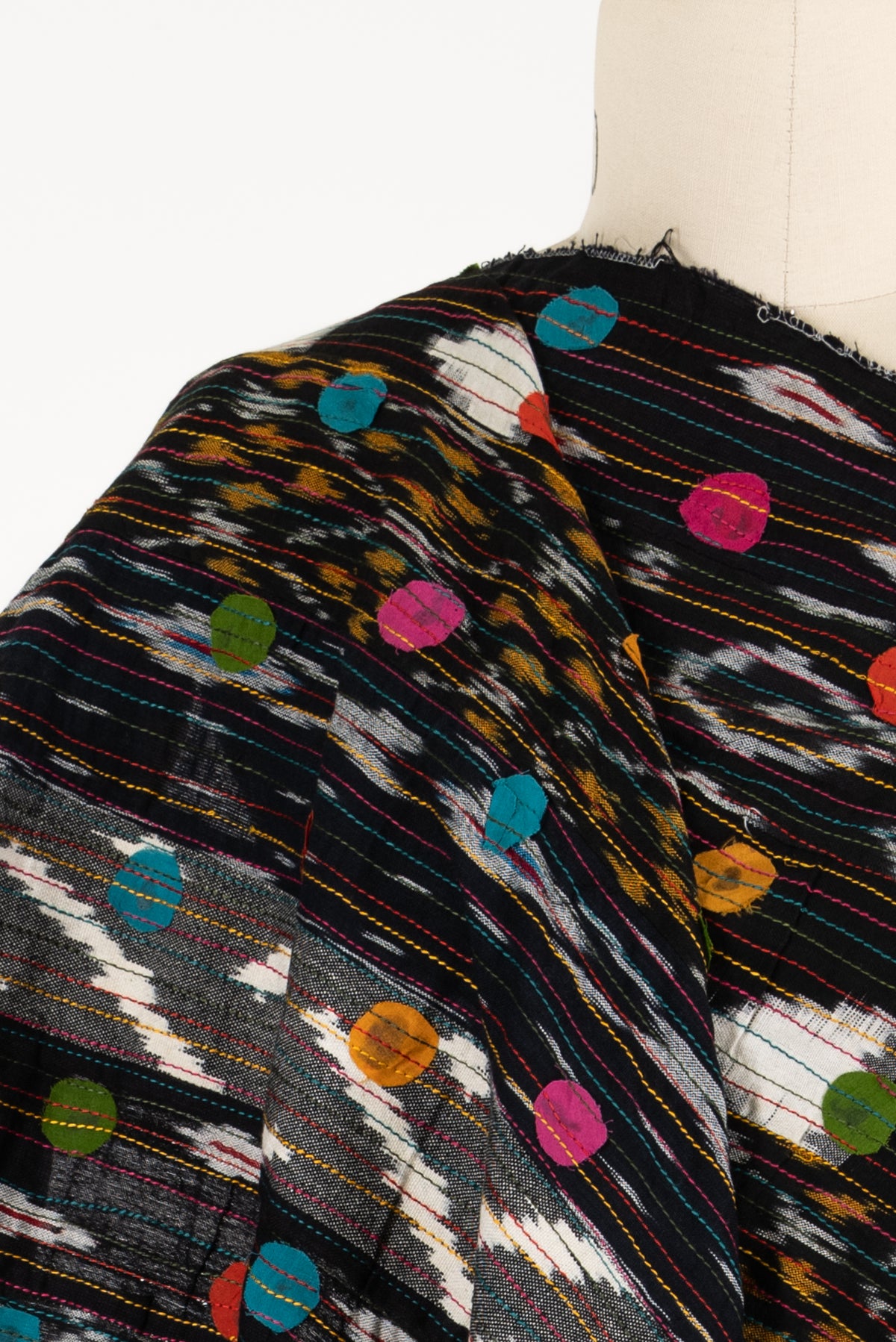 Black Beautiful Balloons Cotton Ikat woven