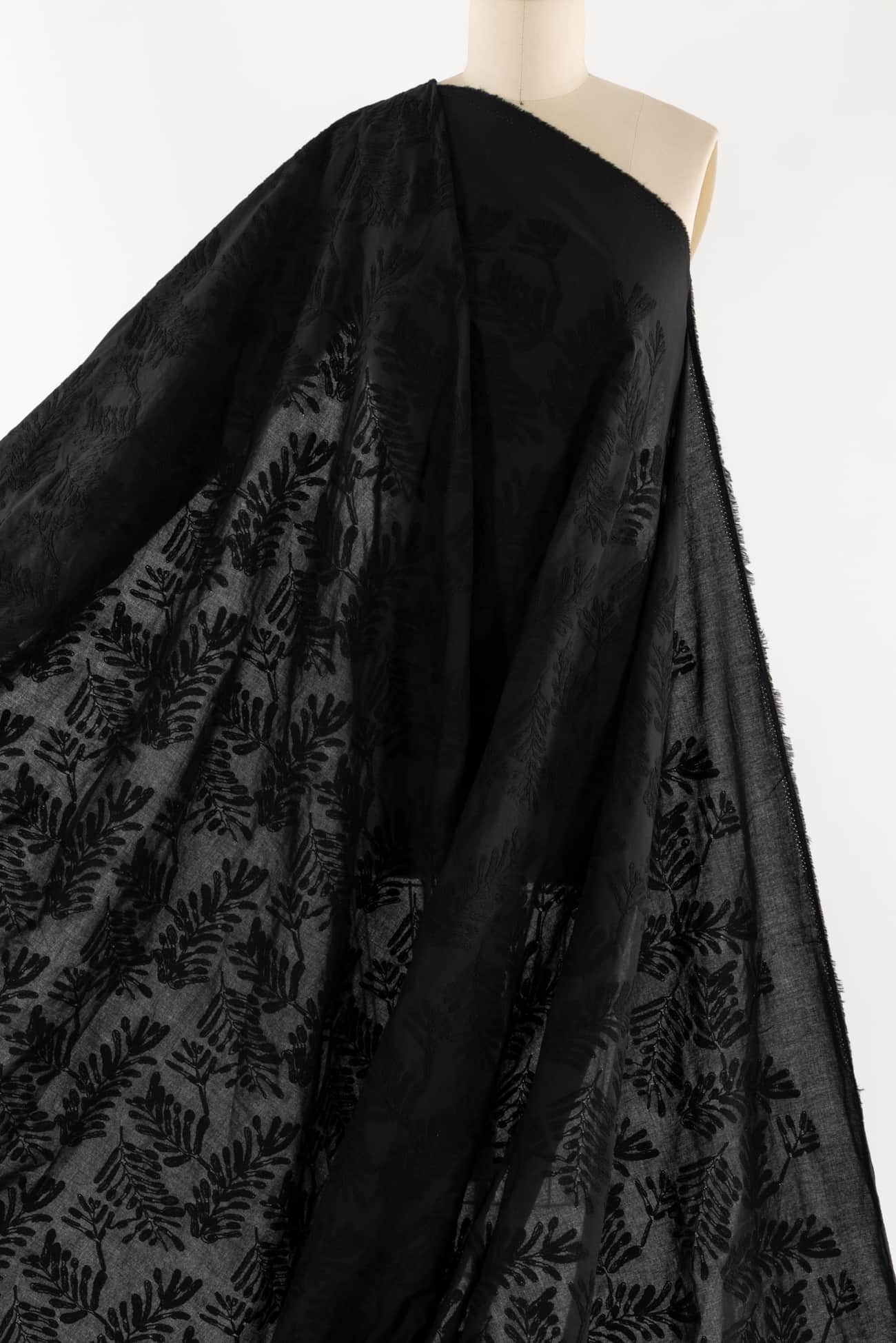 Black Fern Embroidered Cotton Woven