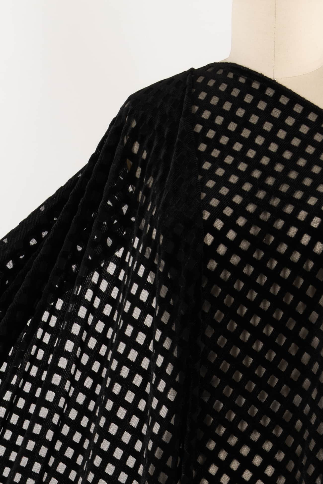 Black Trellis Velvet Knit Mesh