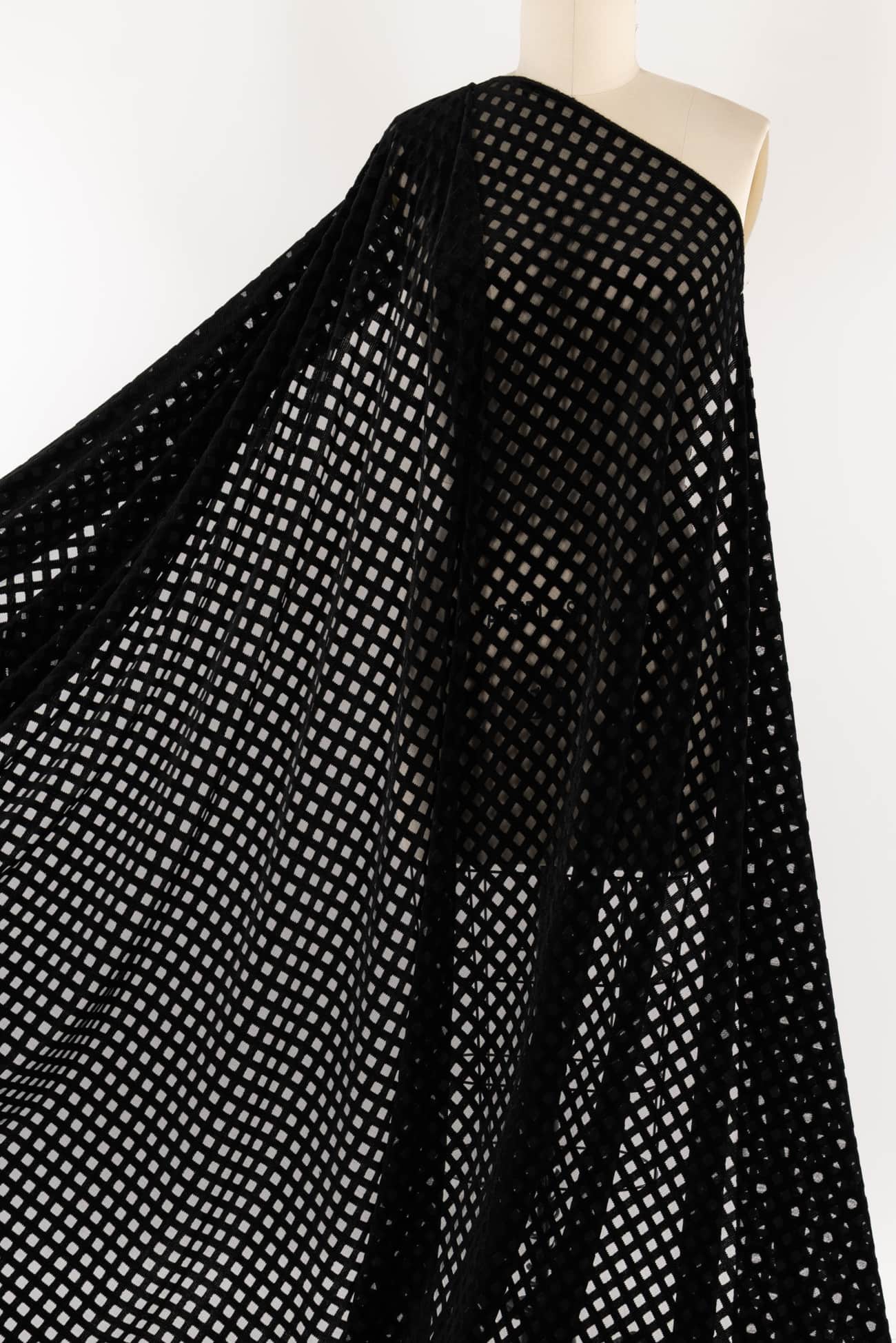 Black Trellis Velvet Knit Mesh