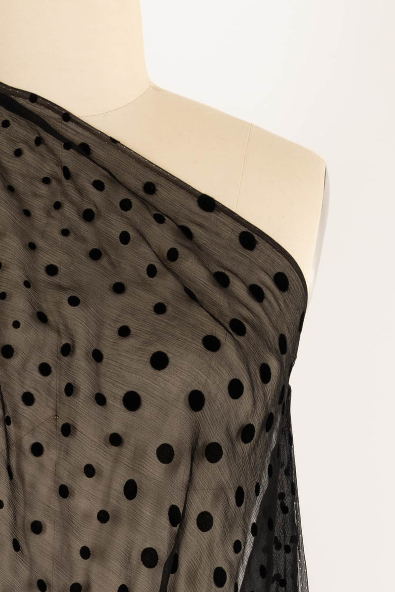 Black Velvet Dots French Silk Chiffon Woven