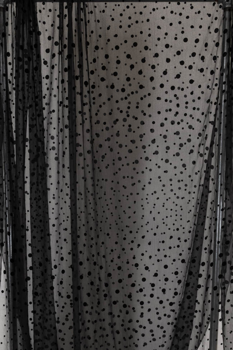 Black Velvet Dots French Silk Chiffon Woven