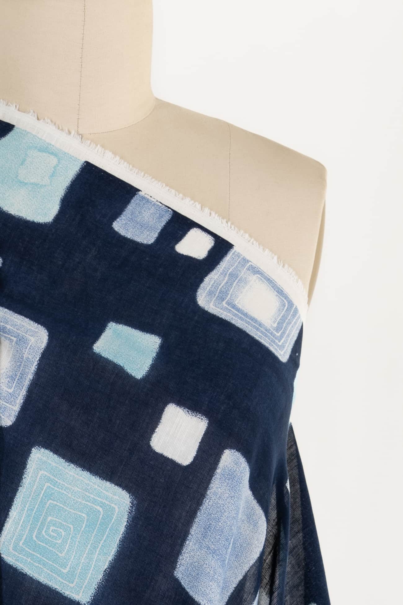 Blue Blocks Italian Linen Woven - Marcy Tilton Fabrics