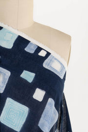 Blue Blocks Italian Linen Woven - Marcy Tilton Fabrics