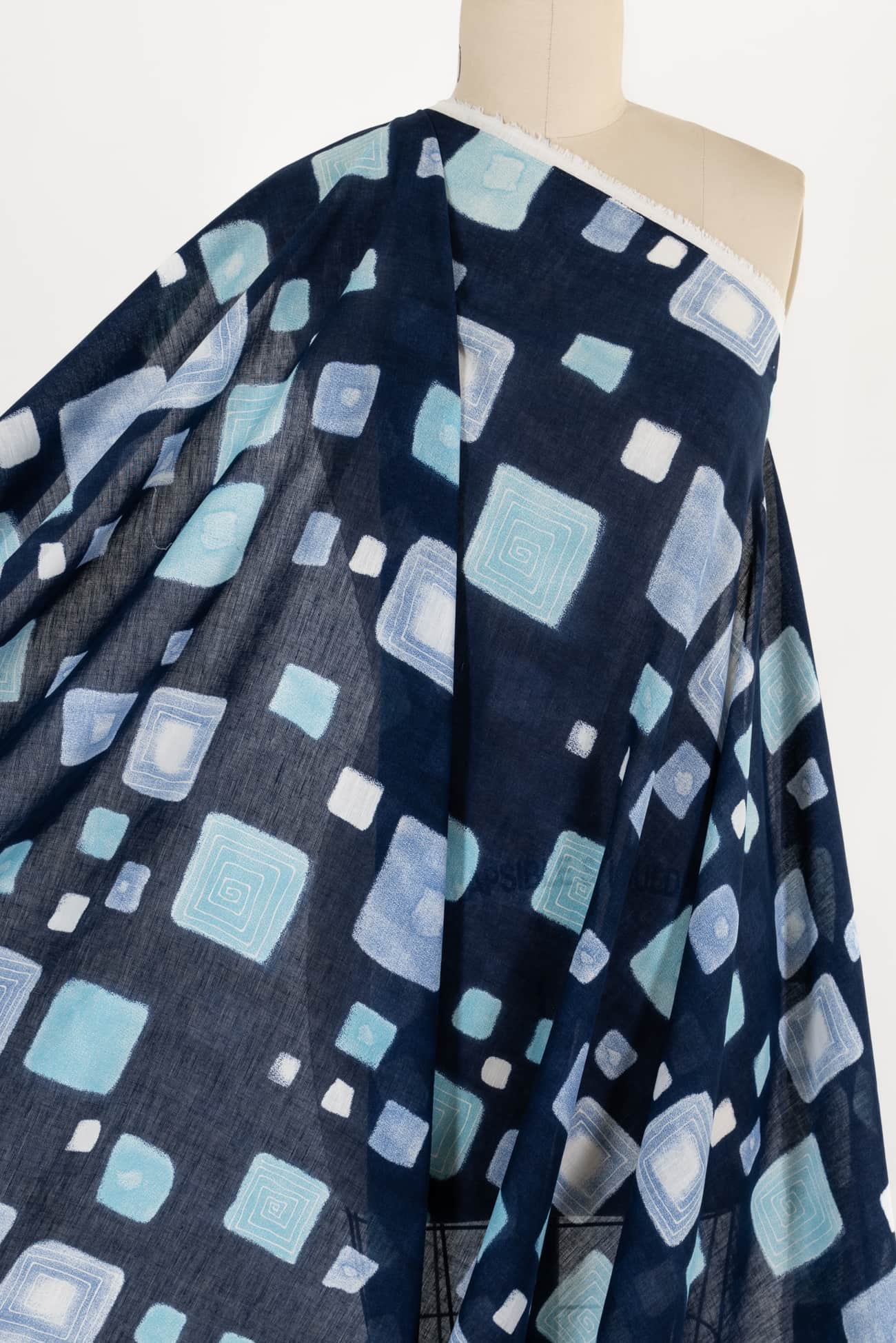 Blue Blocks Italian Linen Woven - Marcy Tilton Fabrics