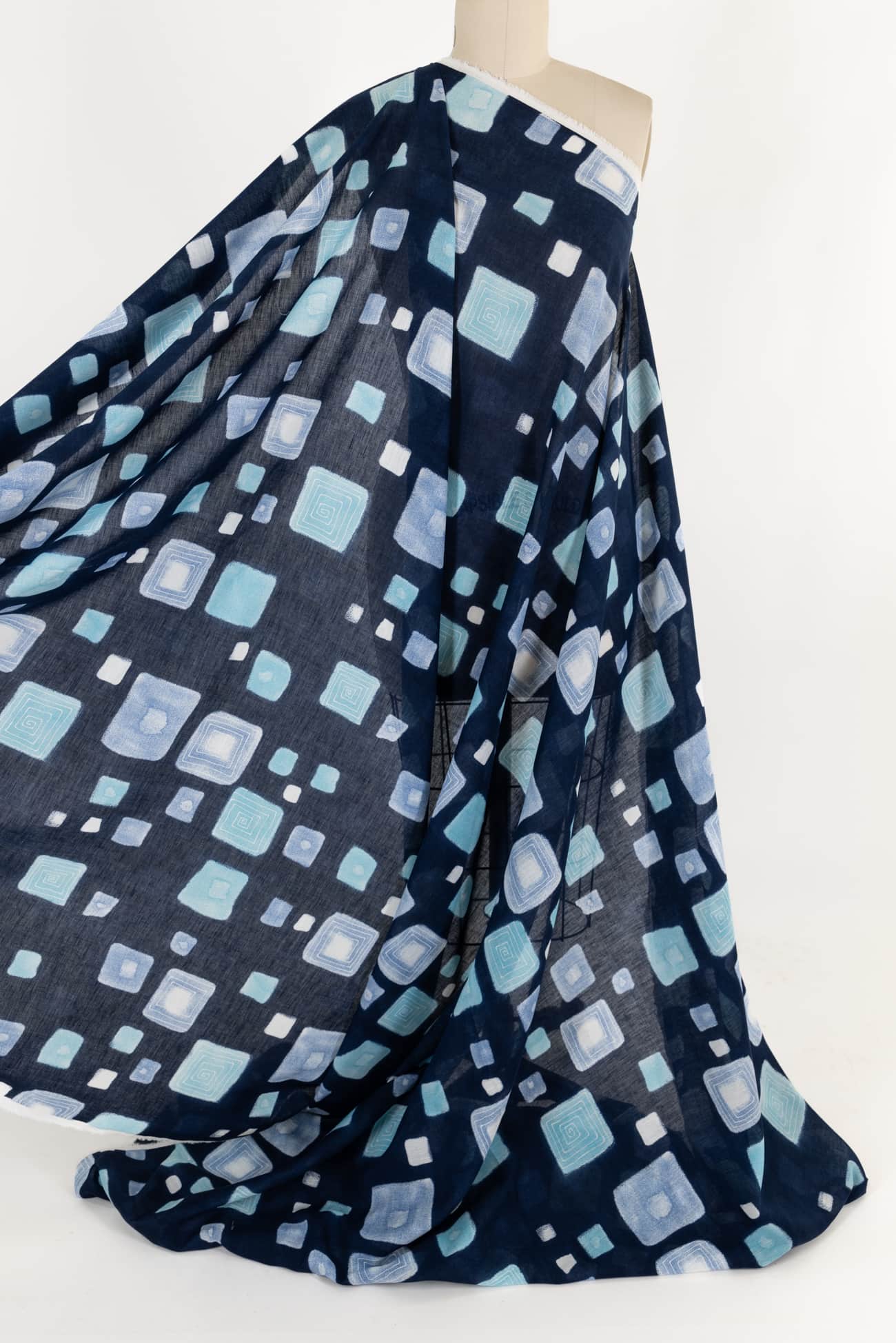 Blue Blocks Italian Linen Woven - Marcy Tilton Fabrics