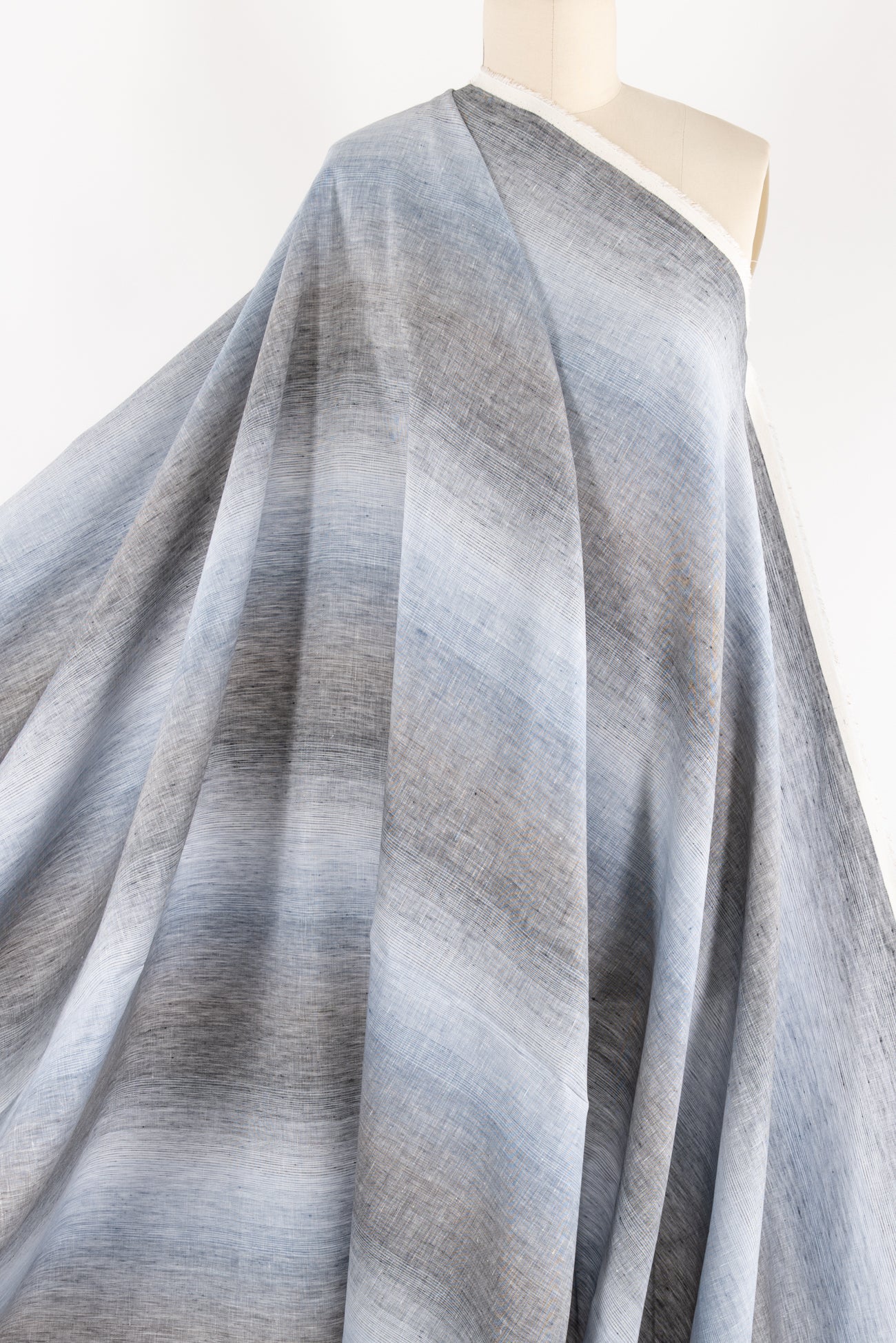 Blue Gray Ombré Stripe Linen Woven