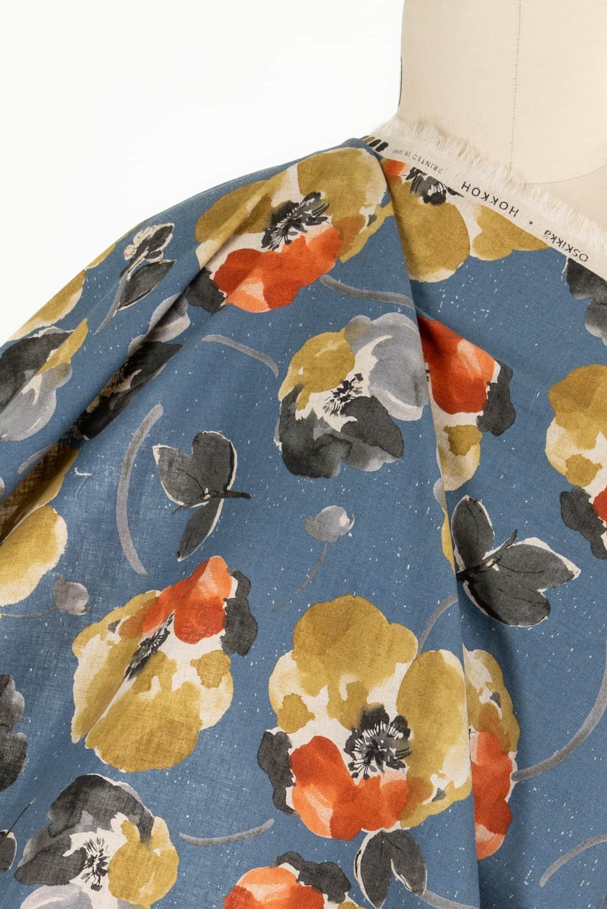 Blue Mood Pansies Japanese Linen/Cotton Woven - Marcy Tilton Fabrics