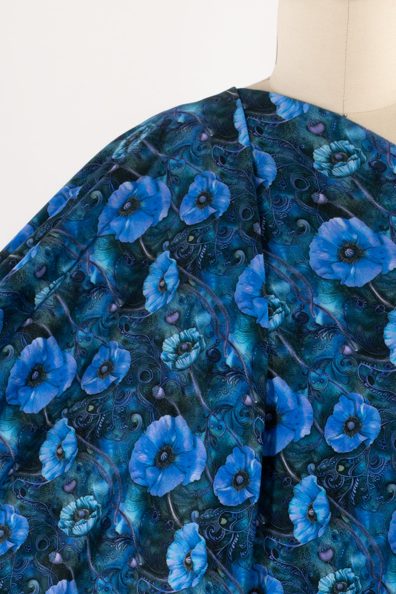 Blue Poppies Dutch Cotton Brushed French Terry Knit