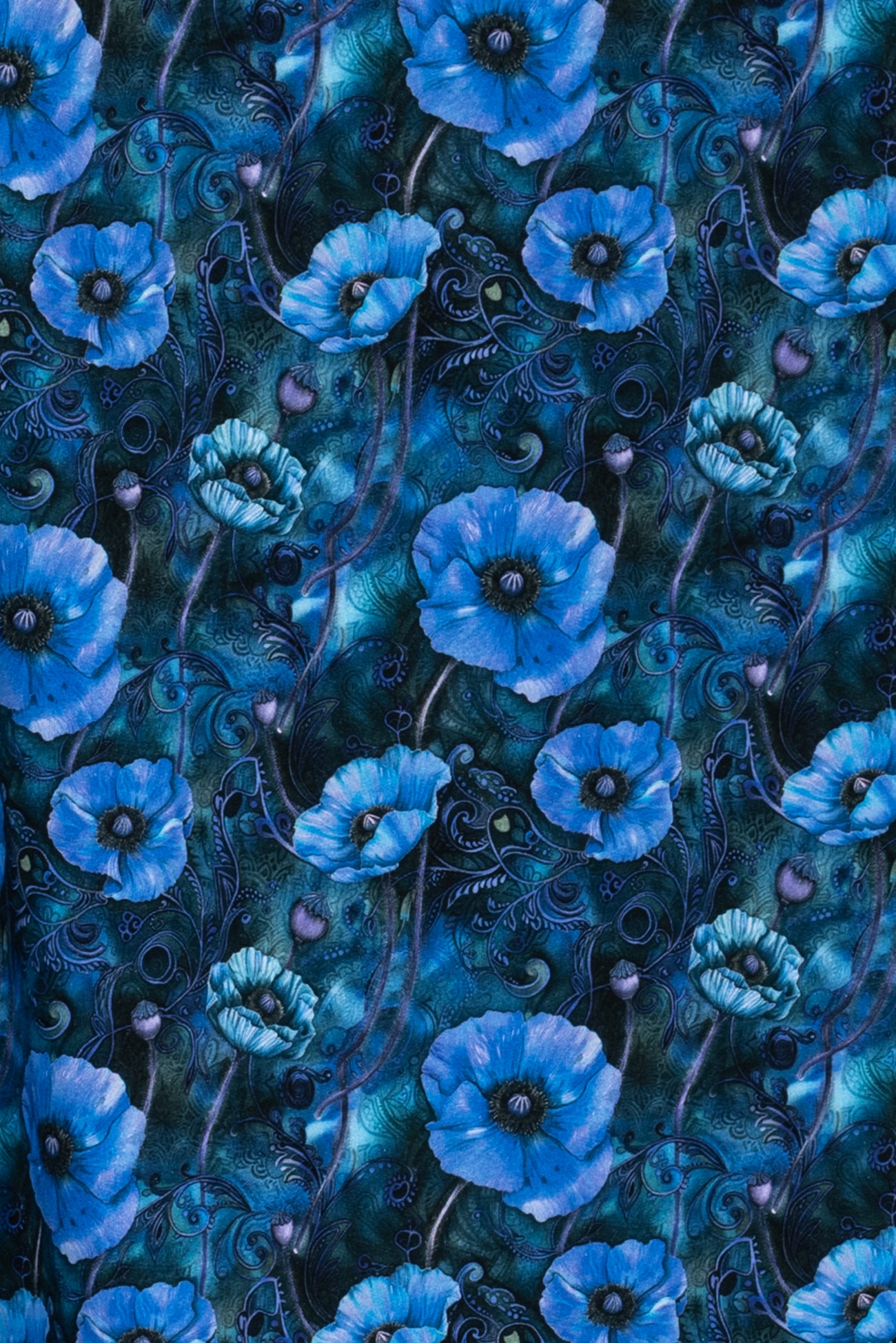 Blue Poppies Dutch Cotton Brushed French Terry Knit