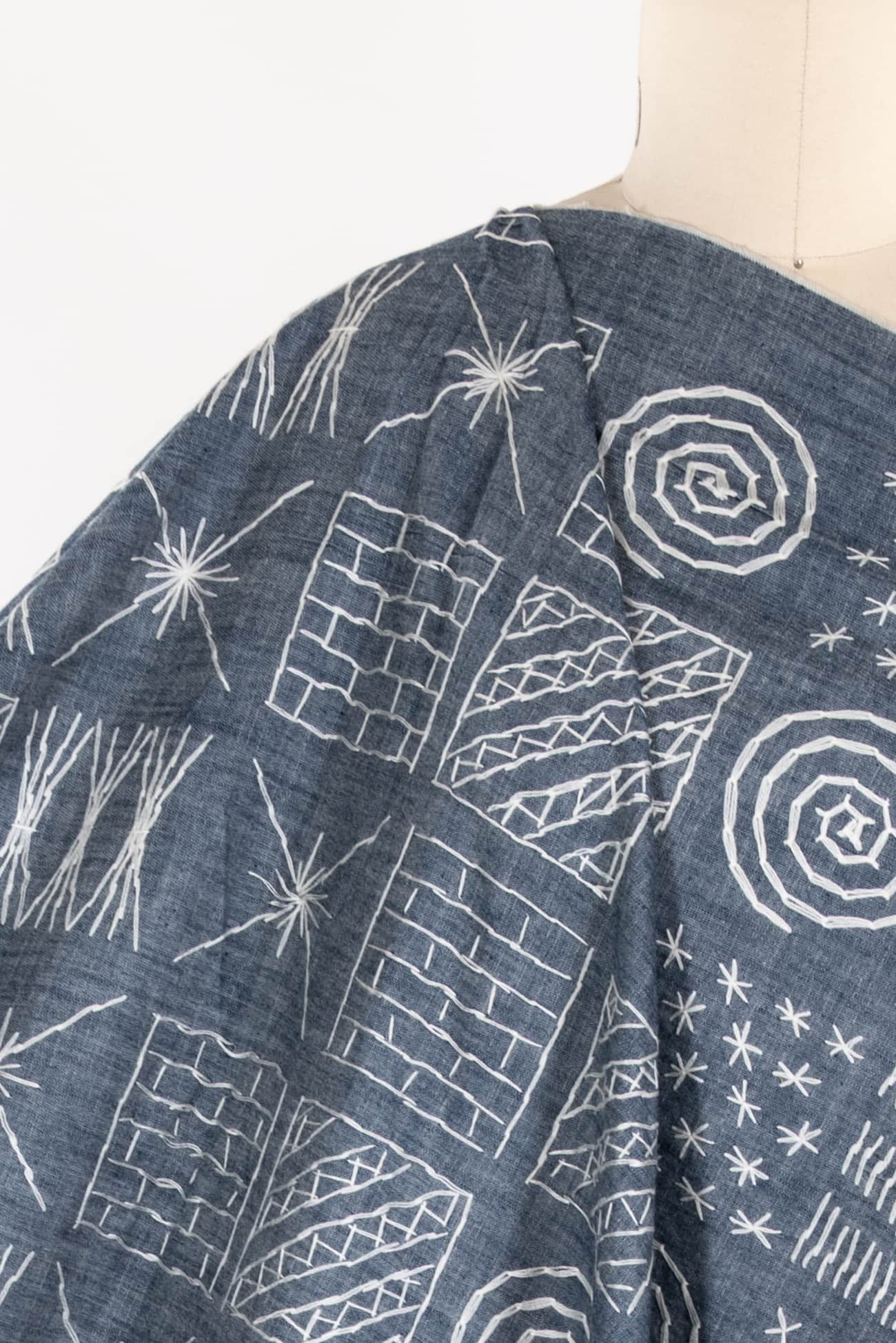 Broderie Embroidered Indian Cotton Chambray Woven - SPECIAL CUTS