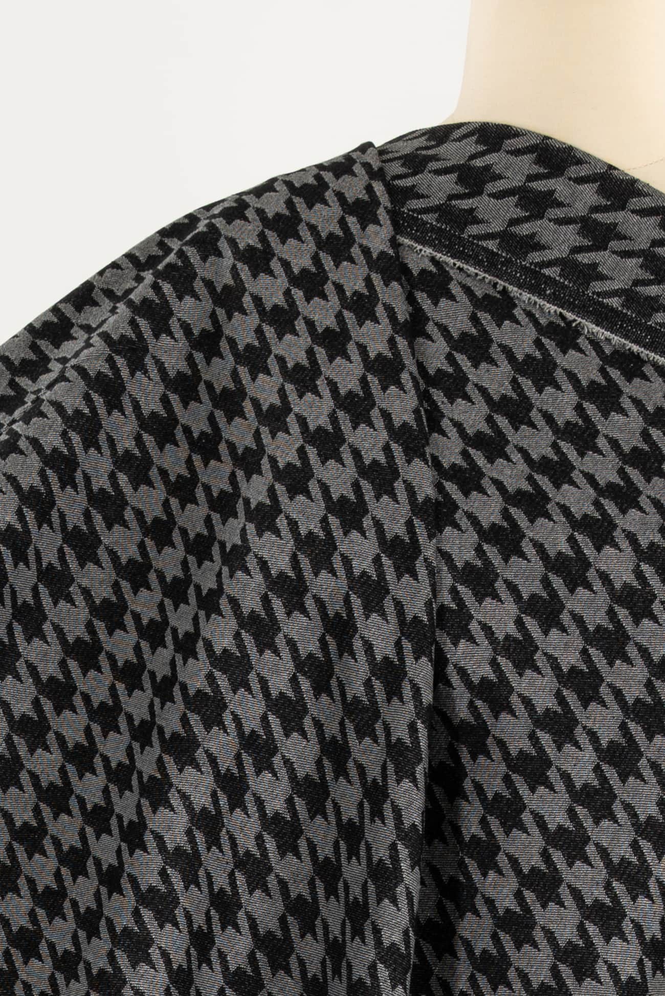 Charcoal Houndstooth Cotton Jacquard Denim Woven