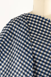Cobalt Shadow Italian Gingham Cotton Blend Seersucker Woven
