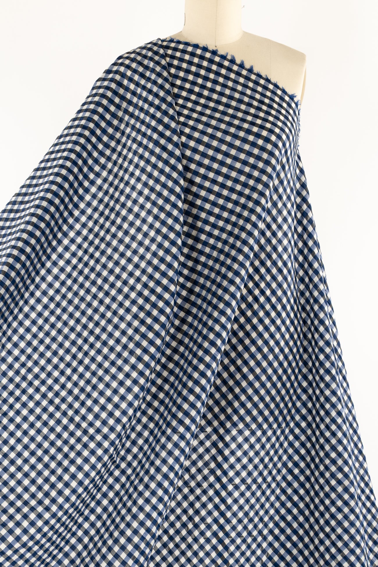Cobalt Shadow Italian Gingham Cotton Blend Seersucker Woven