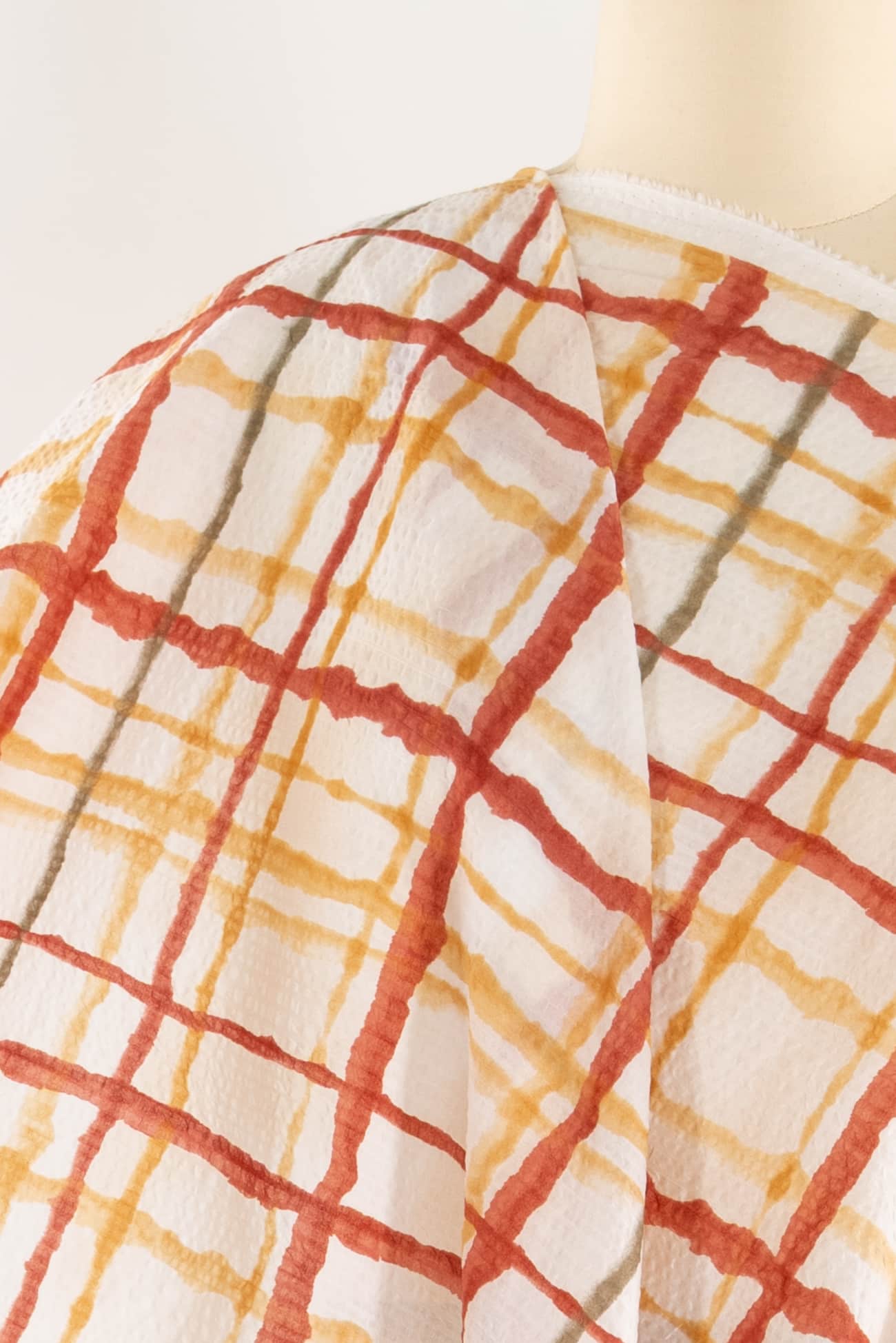 Copper Grid Japanese Cotton Seersucker Woven