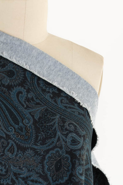 Dundee Blue Paisley Cotton Fleece Knit - Marcy Tilton Fabrics