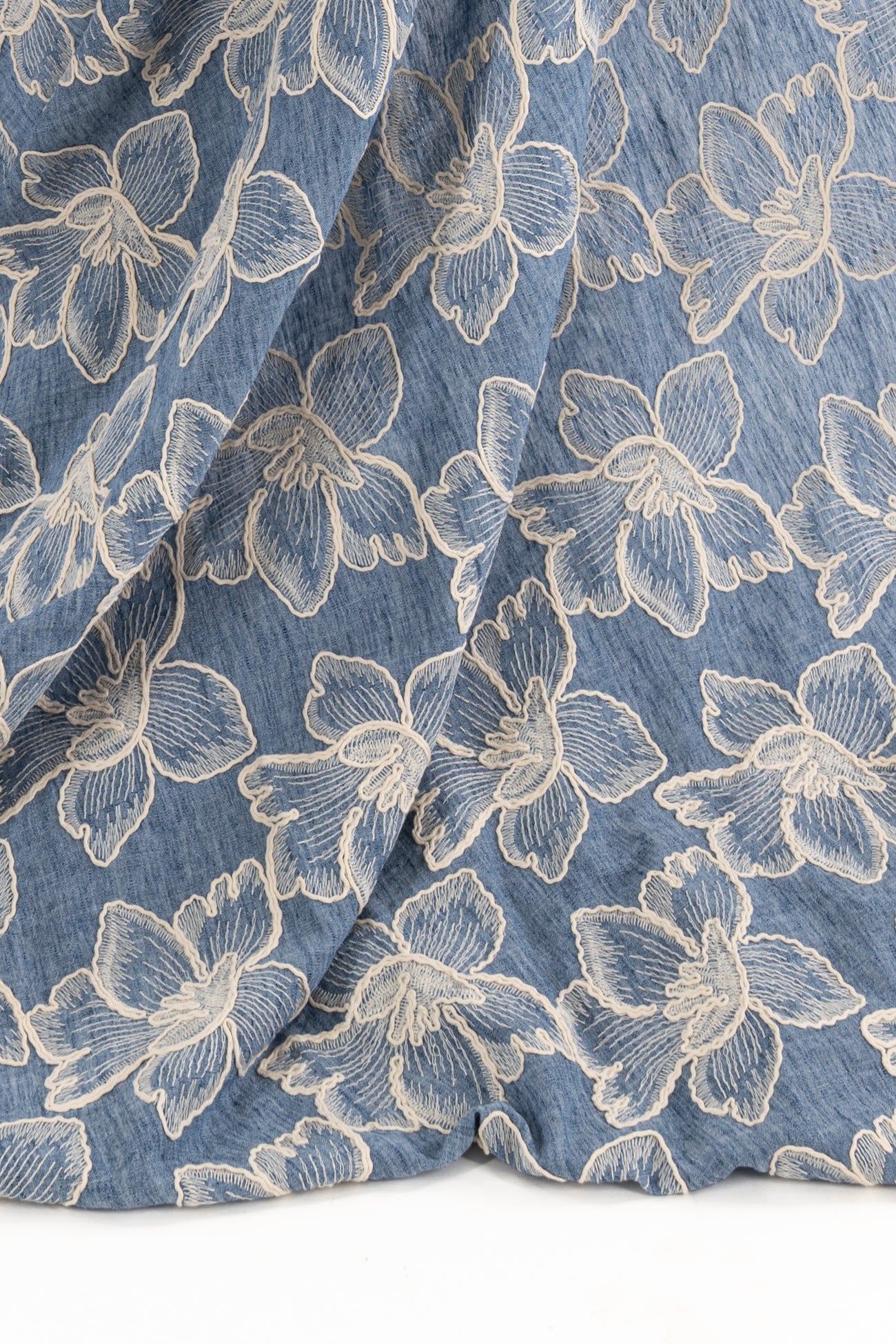 Elderflower Embroidered Chambray Woven – Marcy Tilton Fabrics