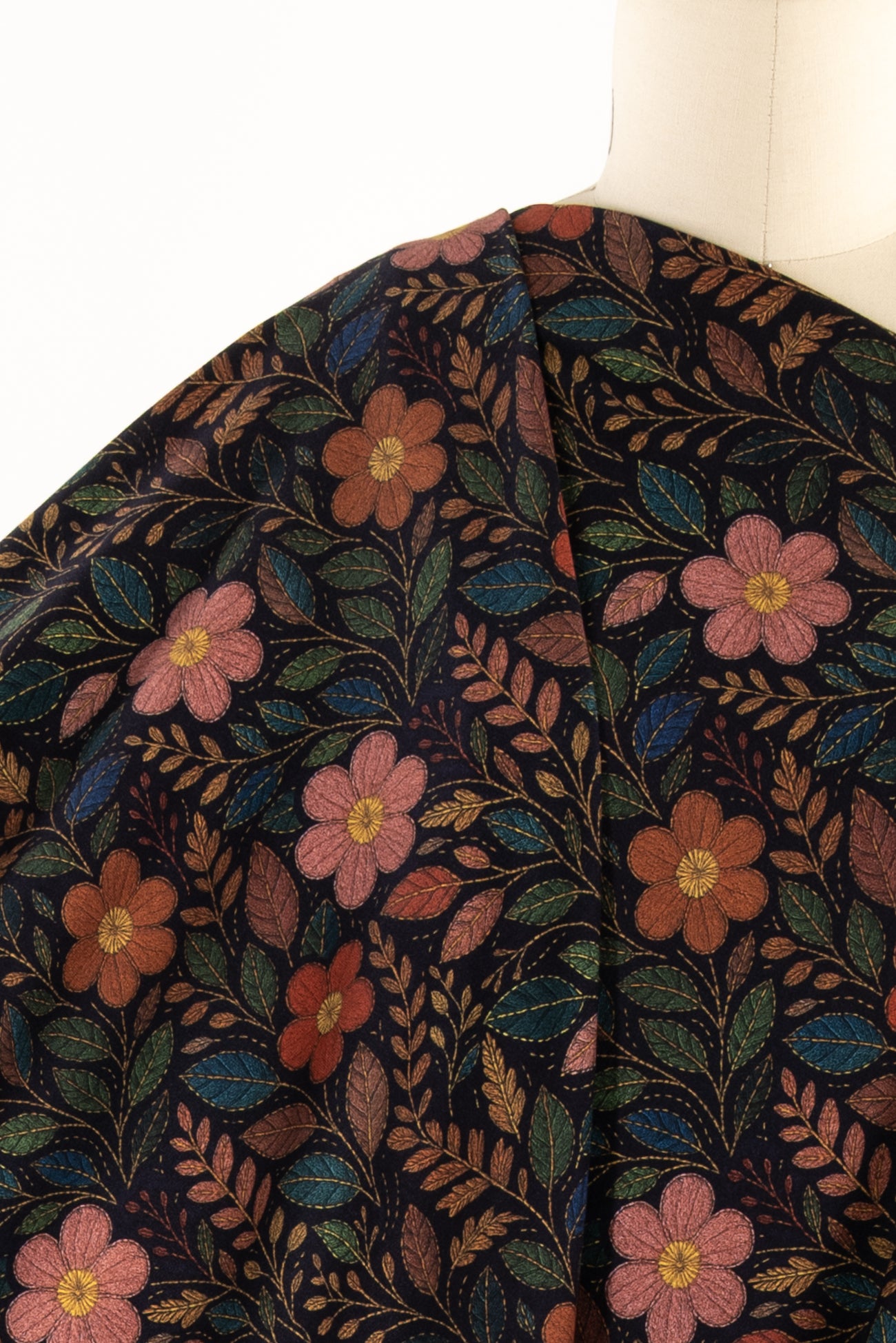 Embroidered Petals Dutch Cotton French Terry Knit