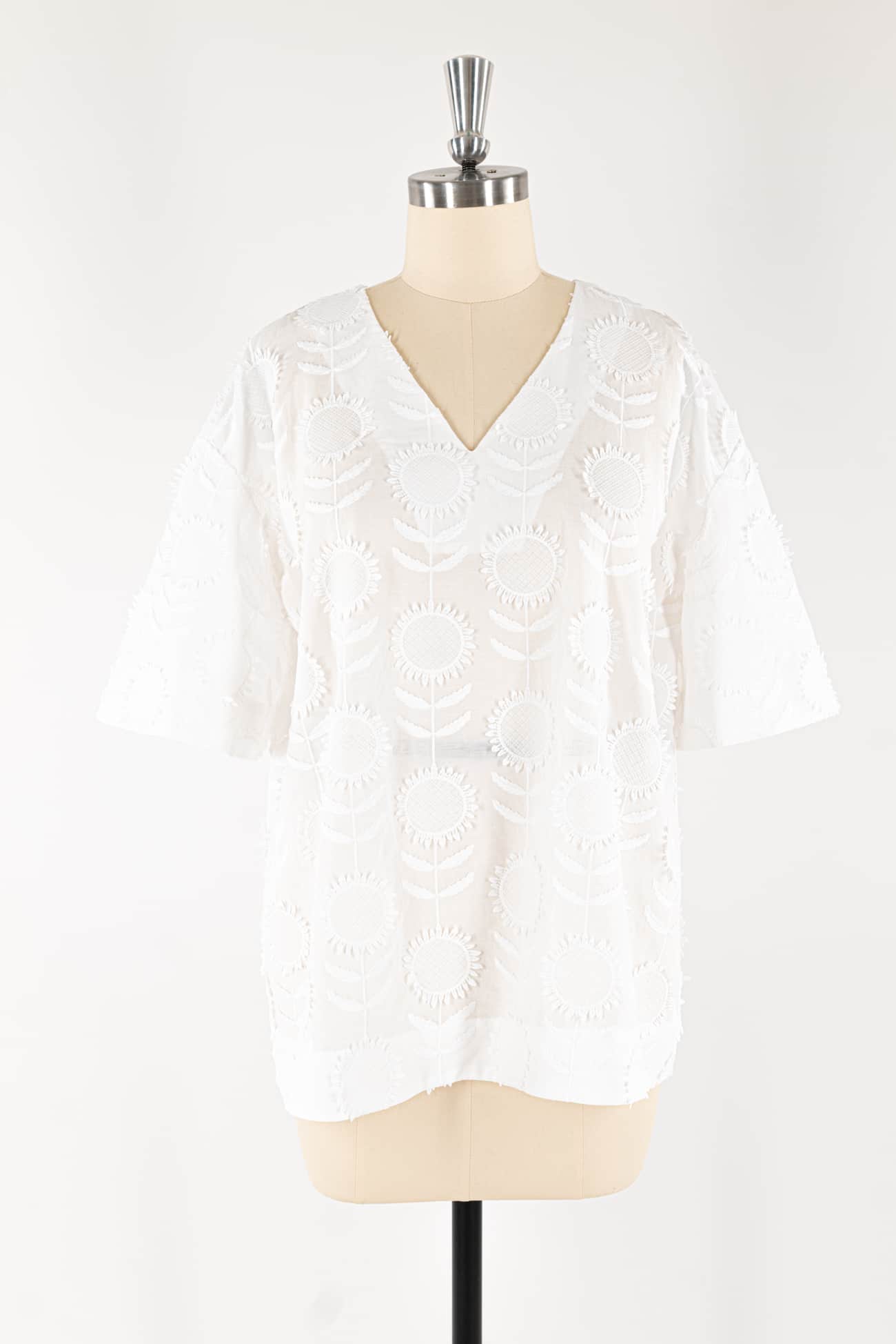 Sunflower Embroidered Cotton Blend Top
