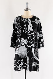 Black & White Abstract Print Linen Dress