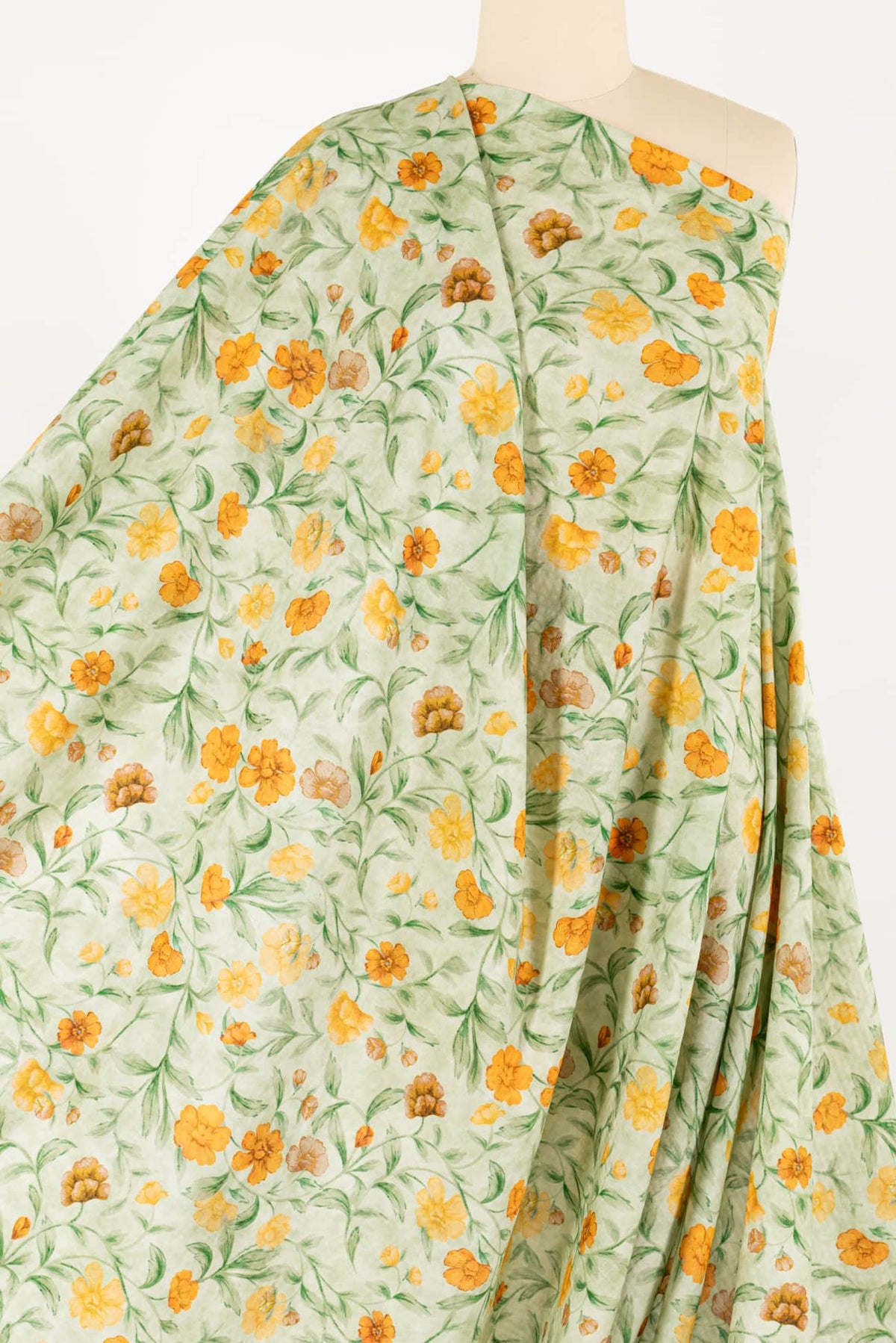 Golden Poppies Italian Cotton Plissé  Woven