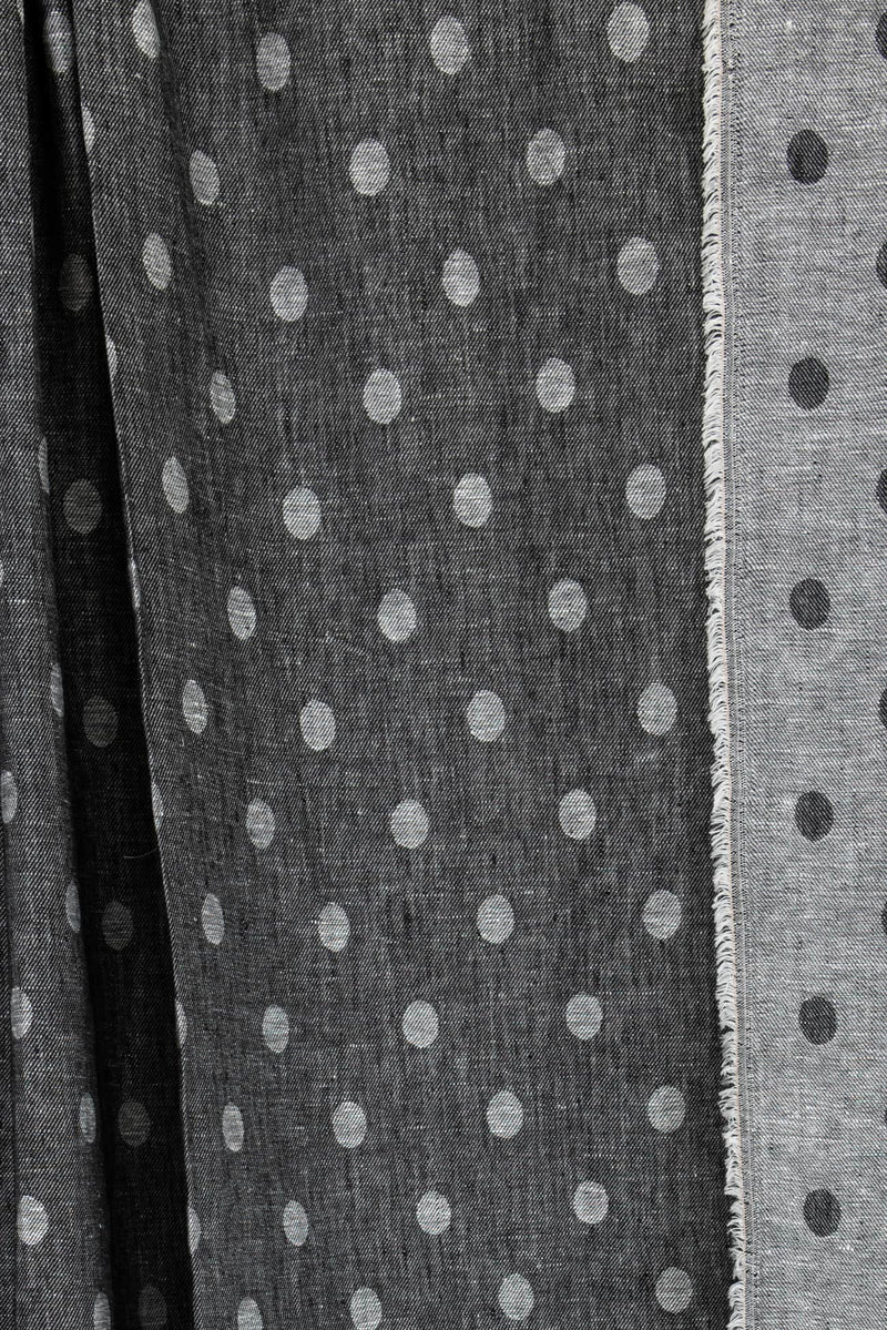 Gunmetal Gray Dots Linen Jacquard Woven