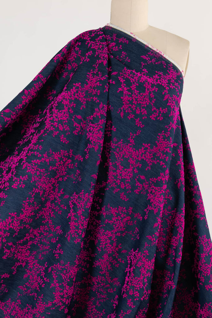 Hot Pink Vines Italian Denim Woven - Marcy Tilton Fabrics