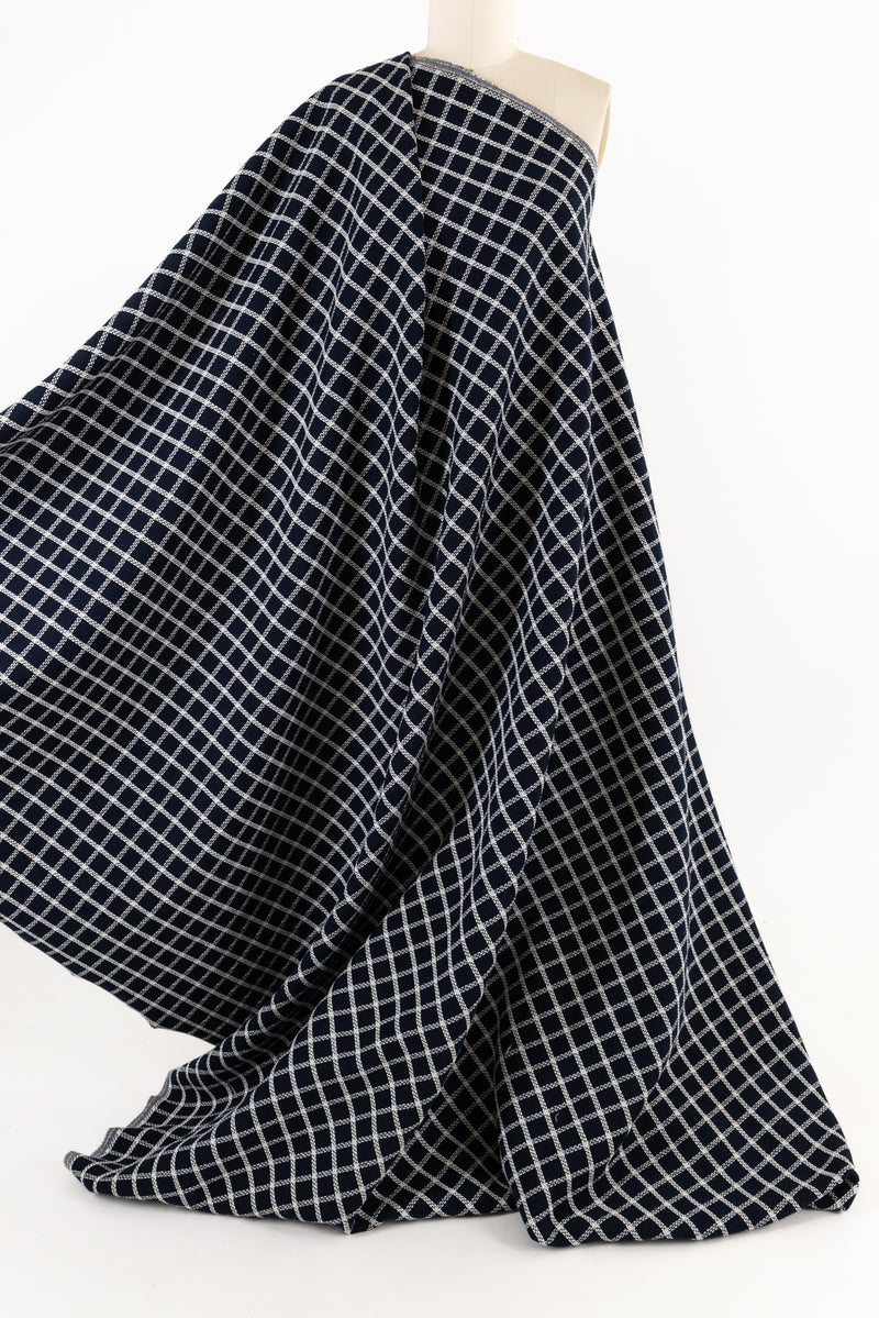 Indigo Windowpane Jacquard Knit