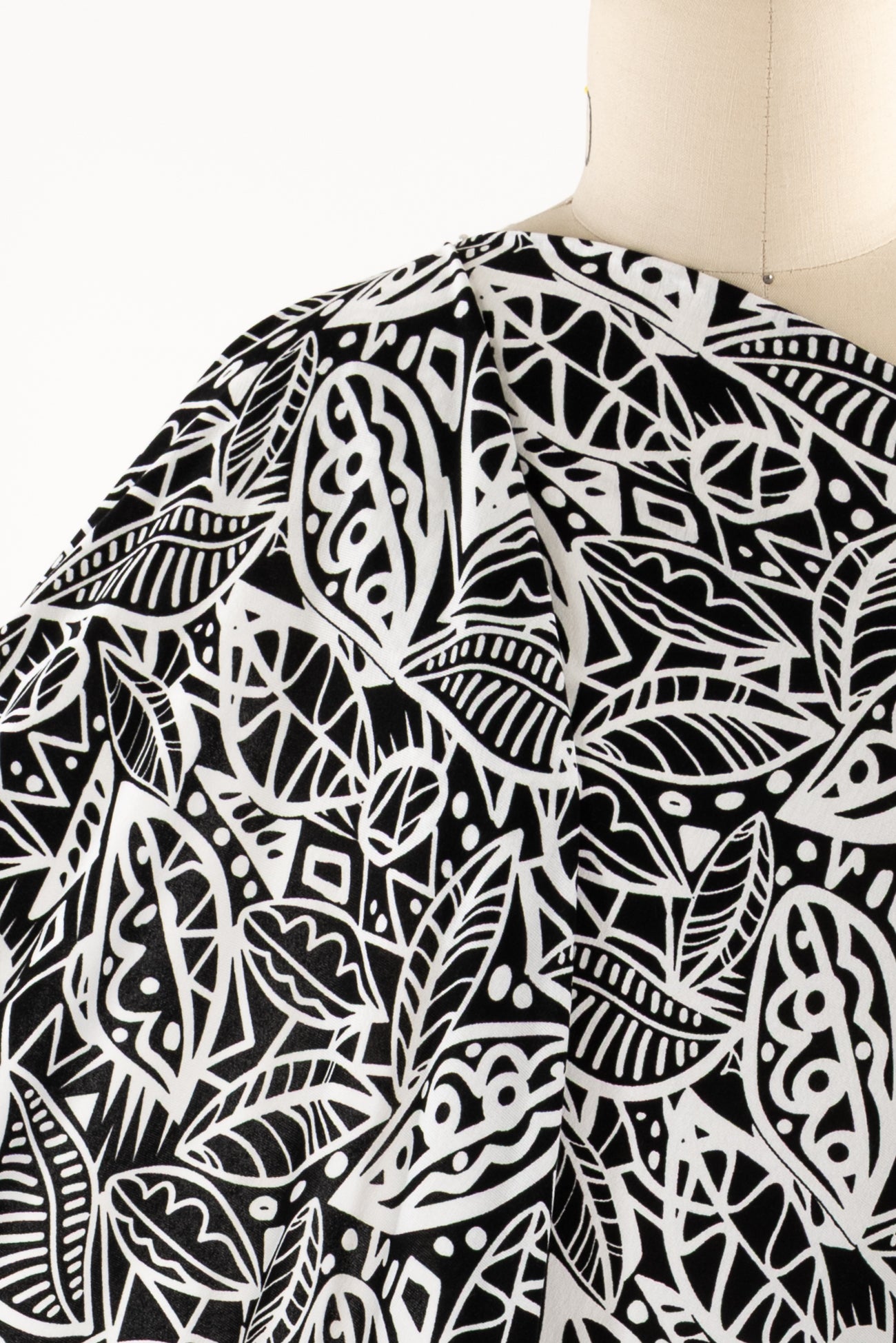 Ink And Ivory Leaves Viscose Knit