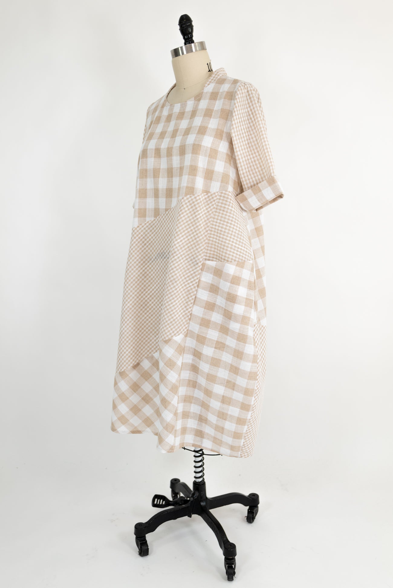 Sand Linen Gingham Dress