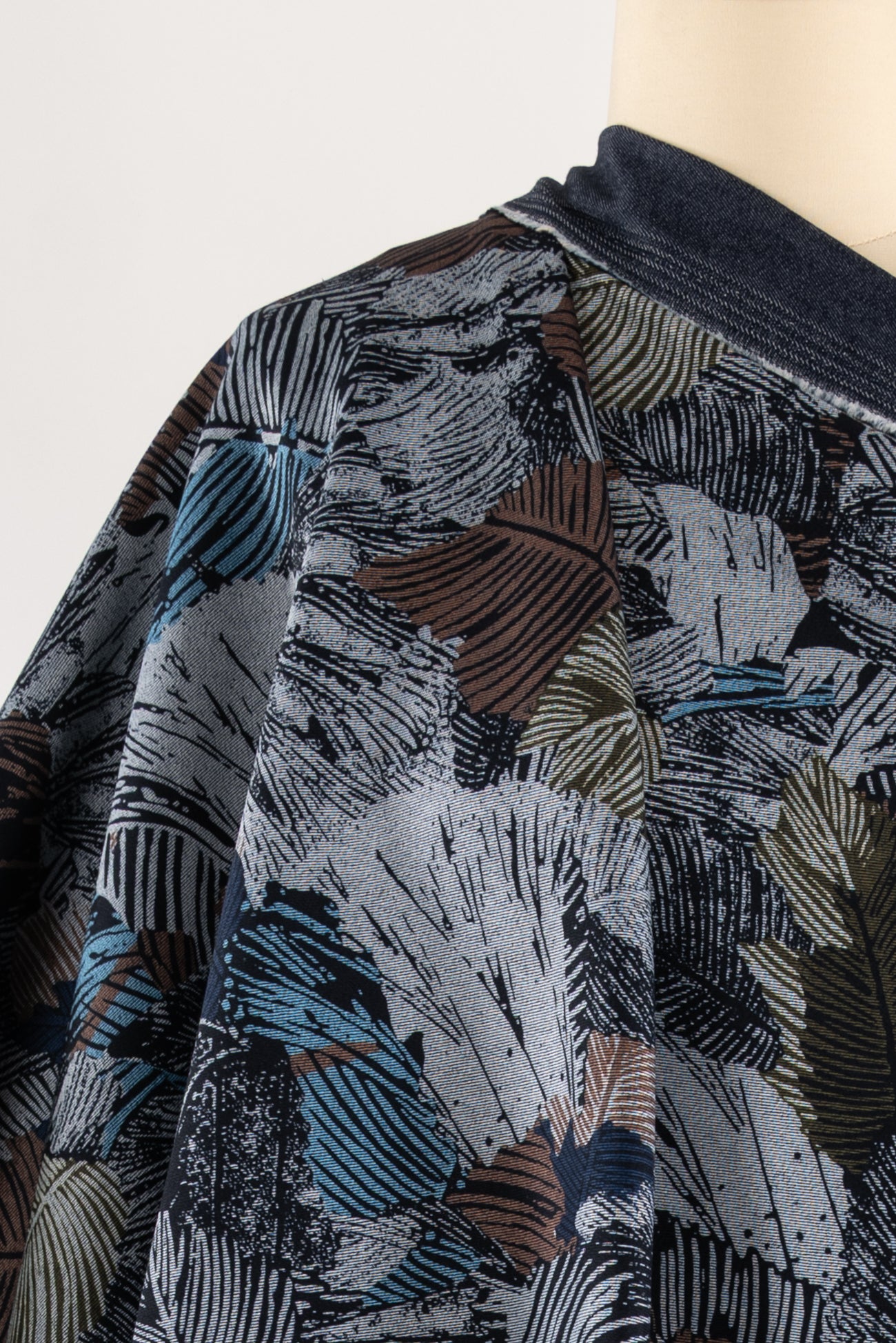 Leafy Indigo Stretch Denim Woven