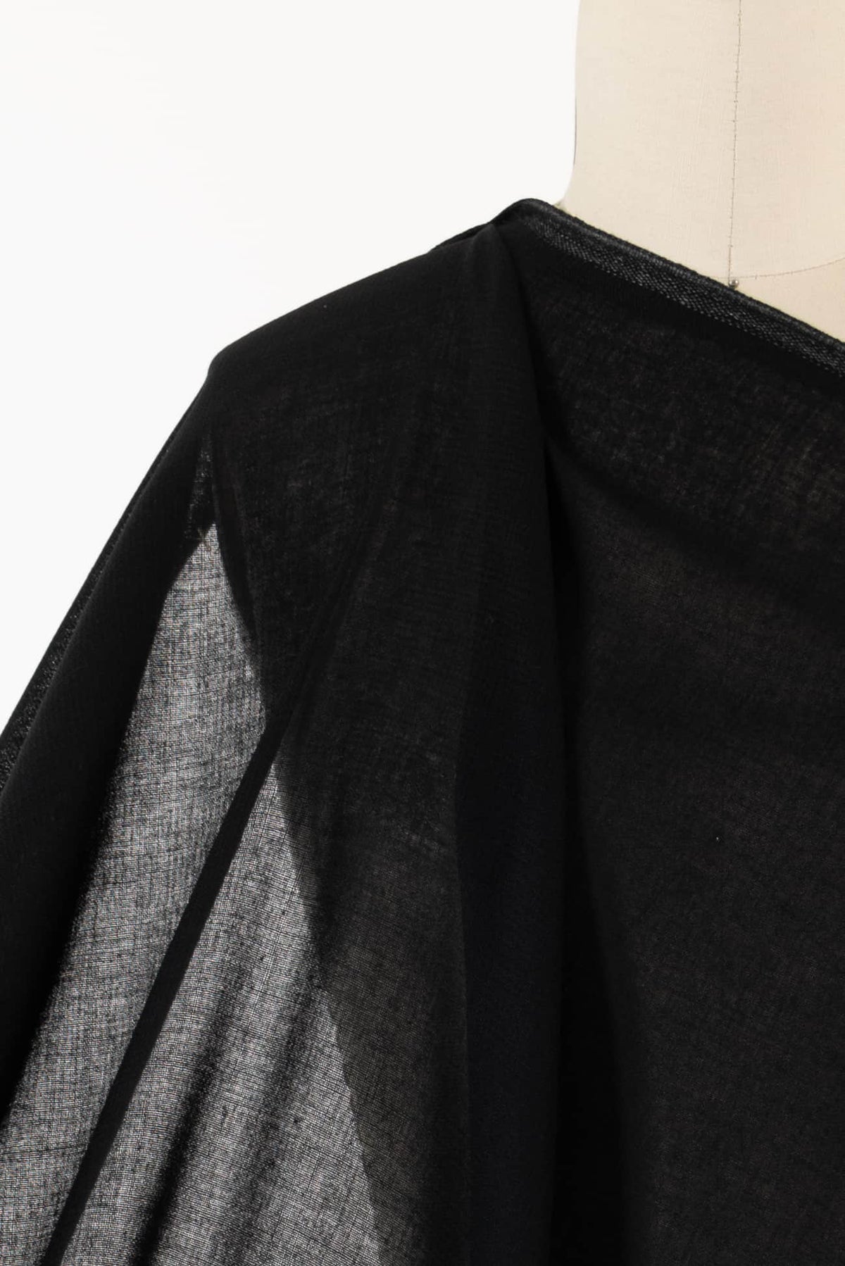 Matte Black Italian Wool Voile Woven