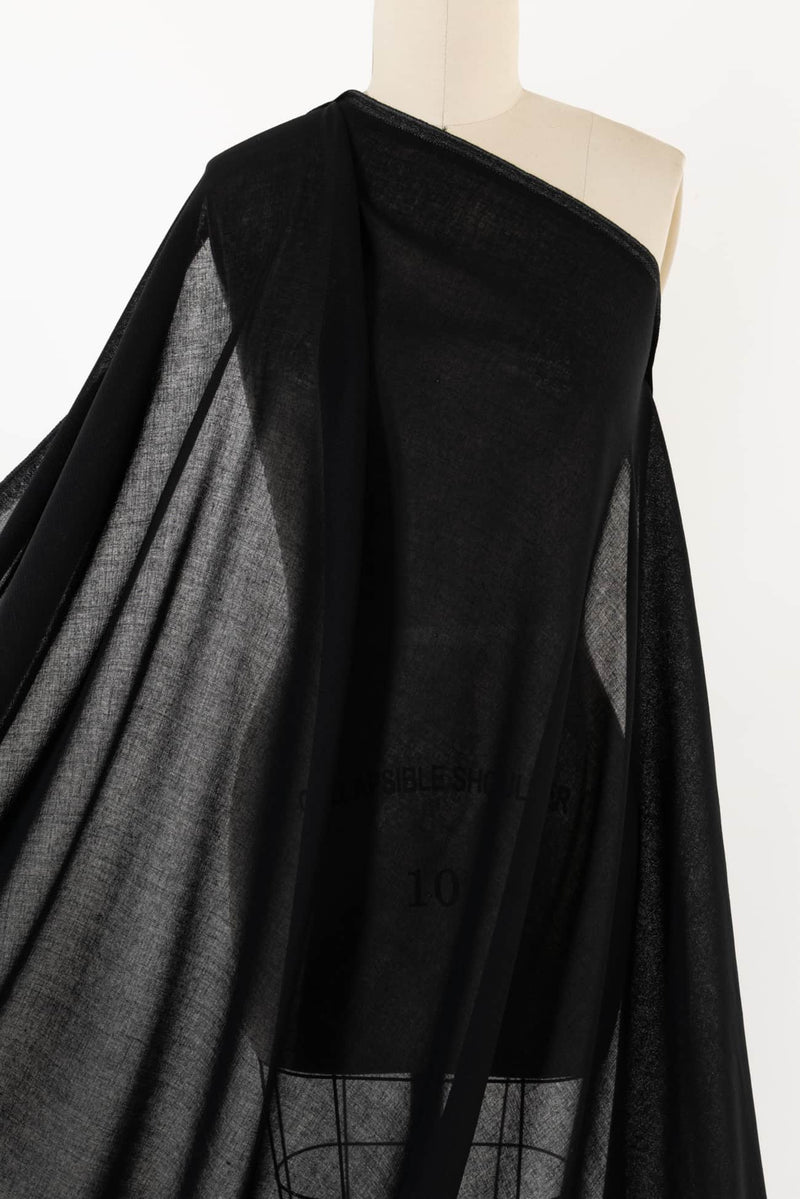 Matte Black Italian Wool Voile Woven