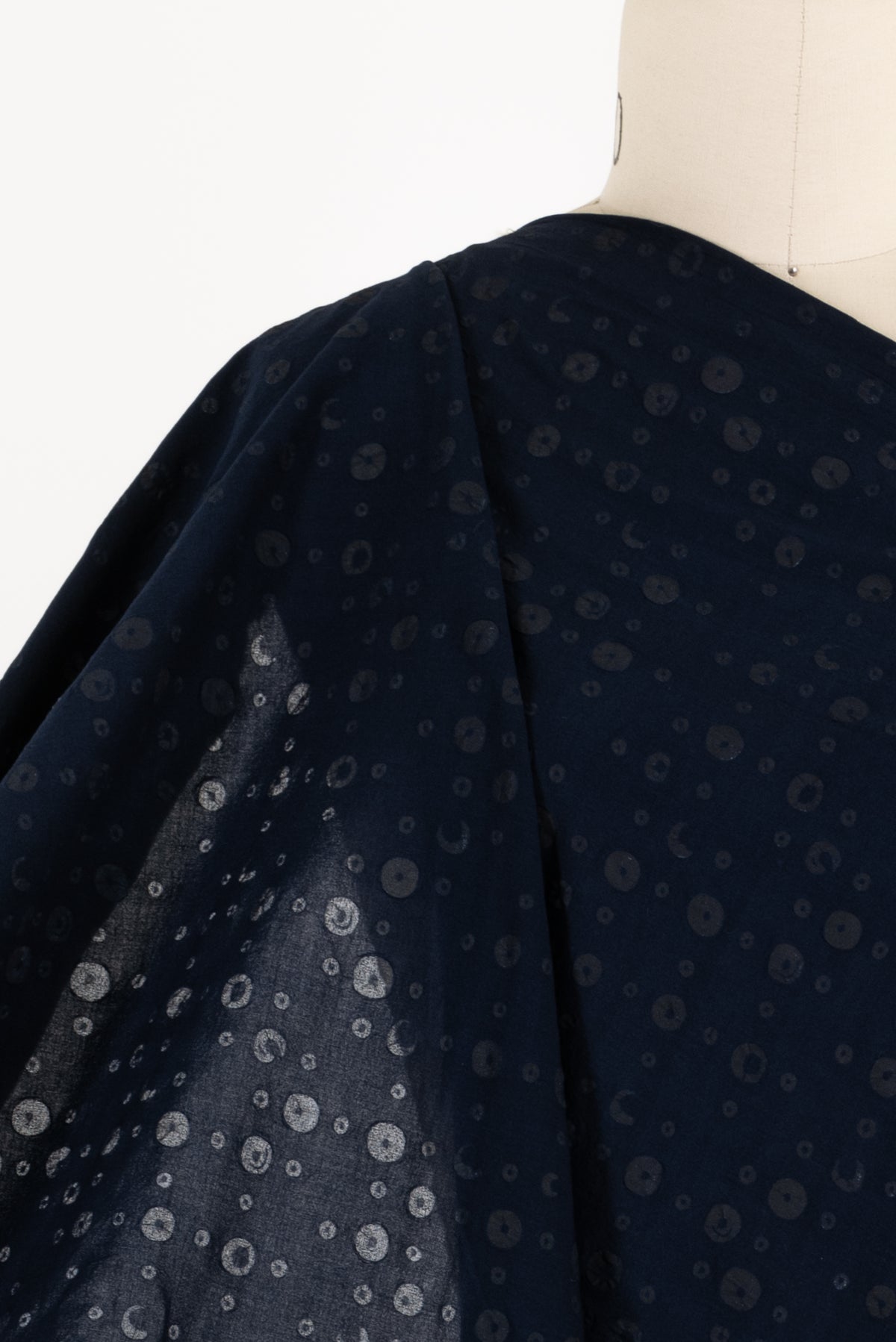 Navy Bubble Dots Italian Cotton Plisse Woven