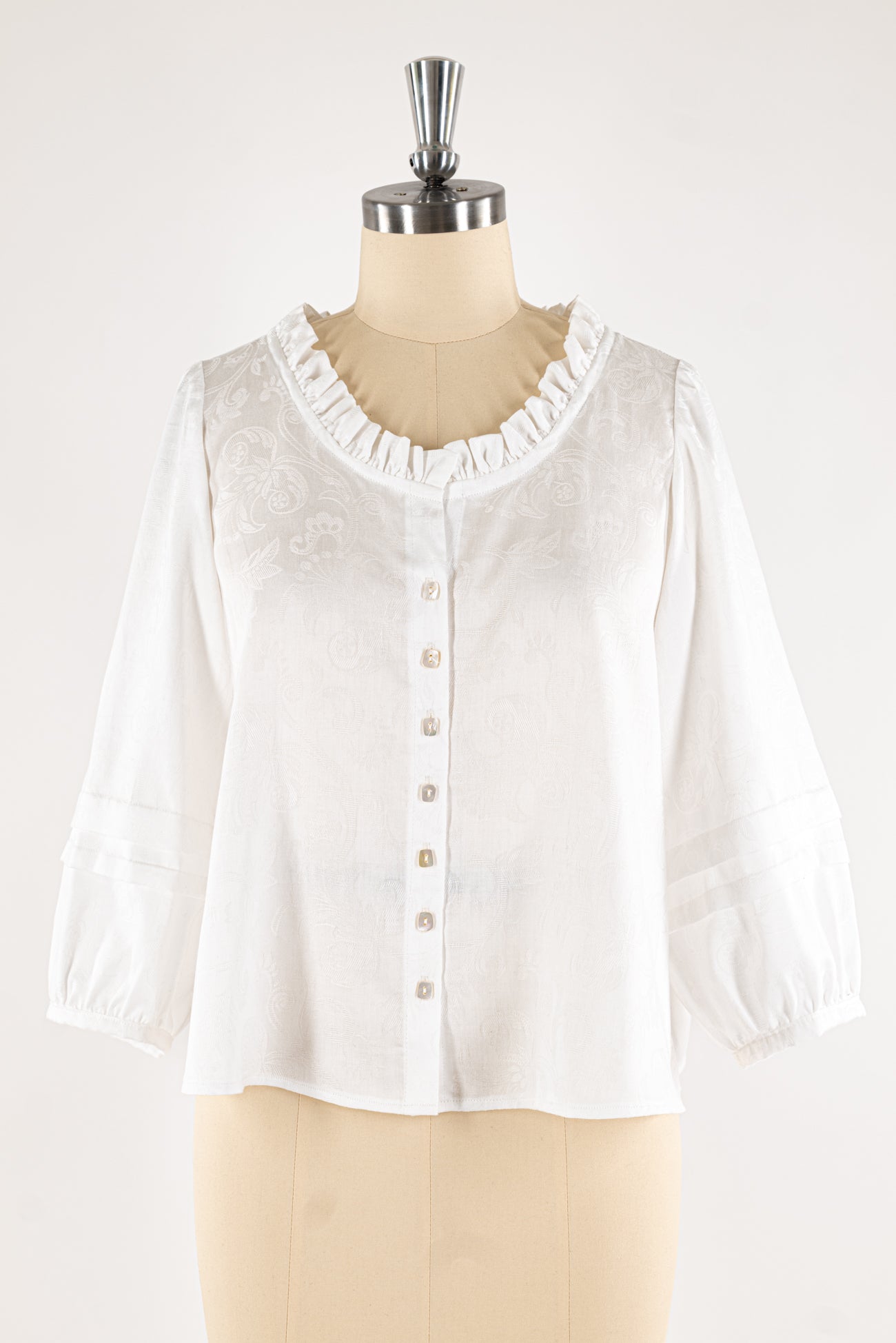 White Jacquard Ruffle Shirt
