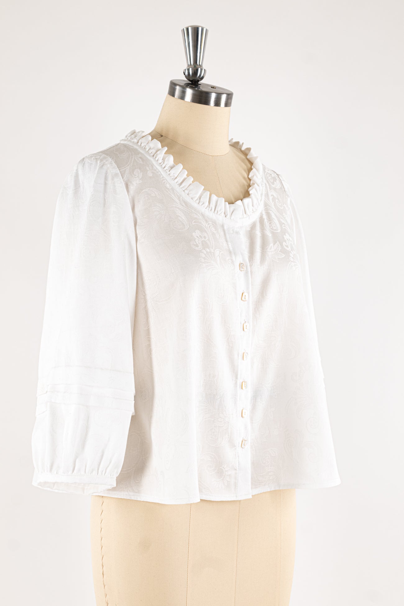 White Jacquard Ruffle Shirt