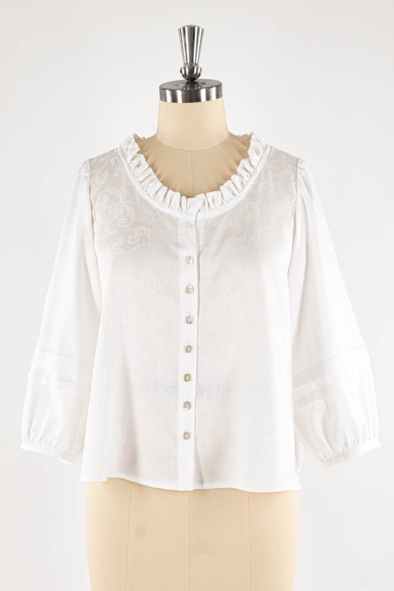 Chalk White Damask Japanese Cotton Woven