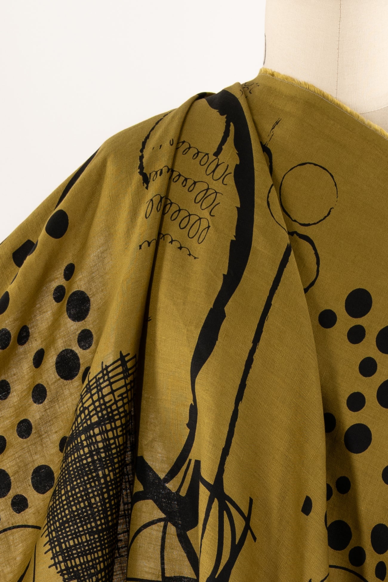 Olive Dot Collage Linen Woven