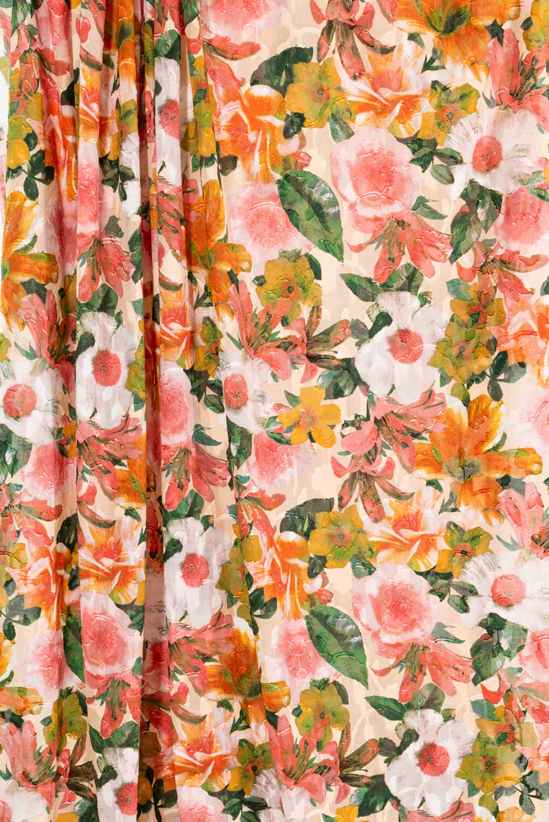 Peach Hibiscus Japanese Cotton/Viscose Woven