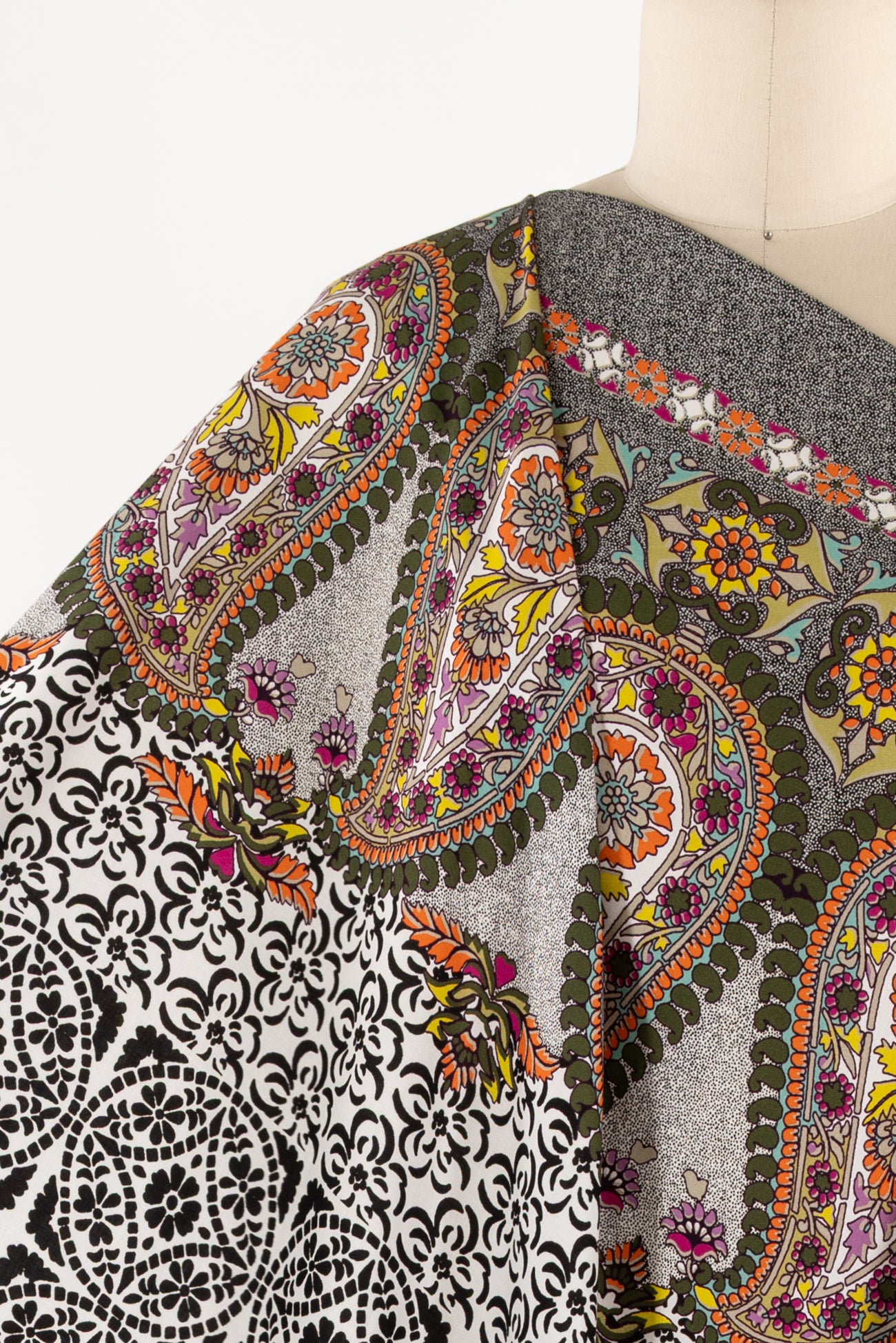 Scroll Border Paisley Italian Viscose Woven