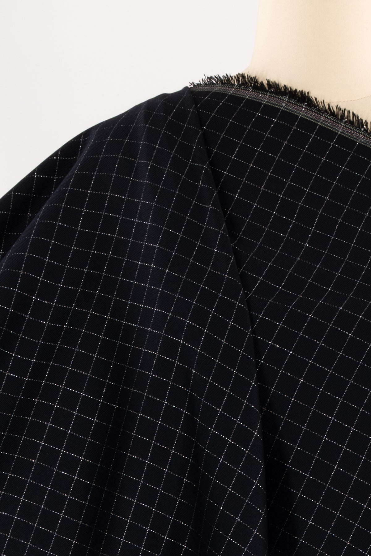 Silver Windowpane Checks Cotton Woven