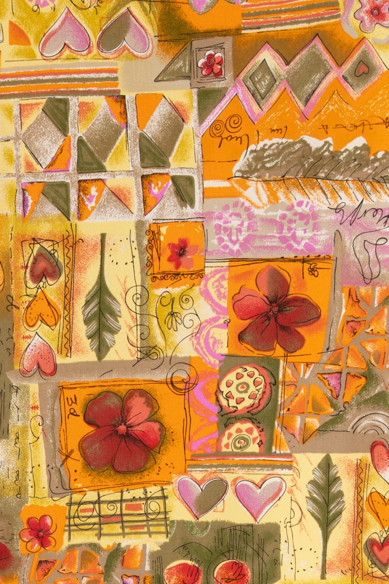 Tangerine Mosaica Japanese Stretch Cotton Woven