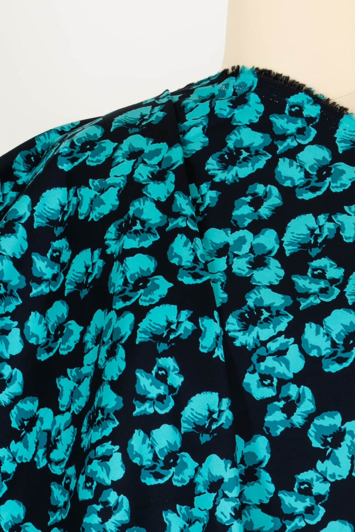 Teal Pansies Stretch Cotton Woven