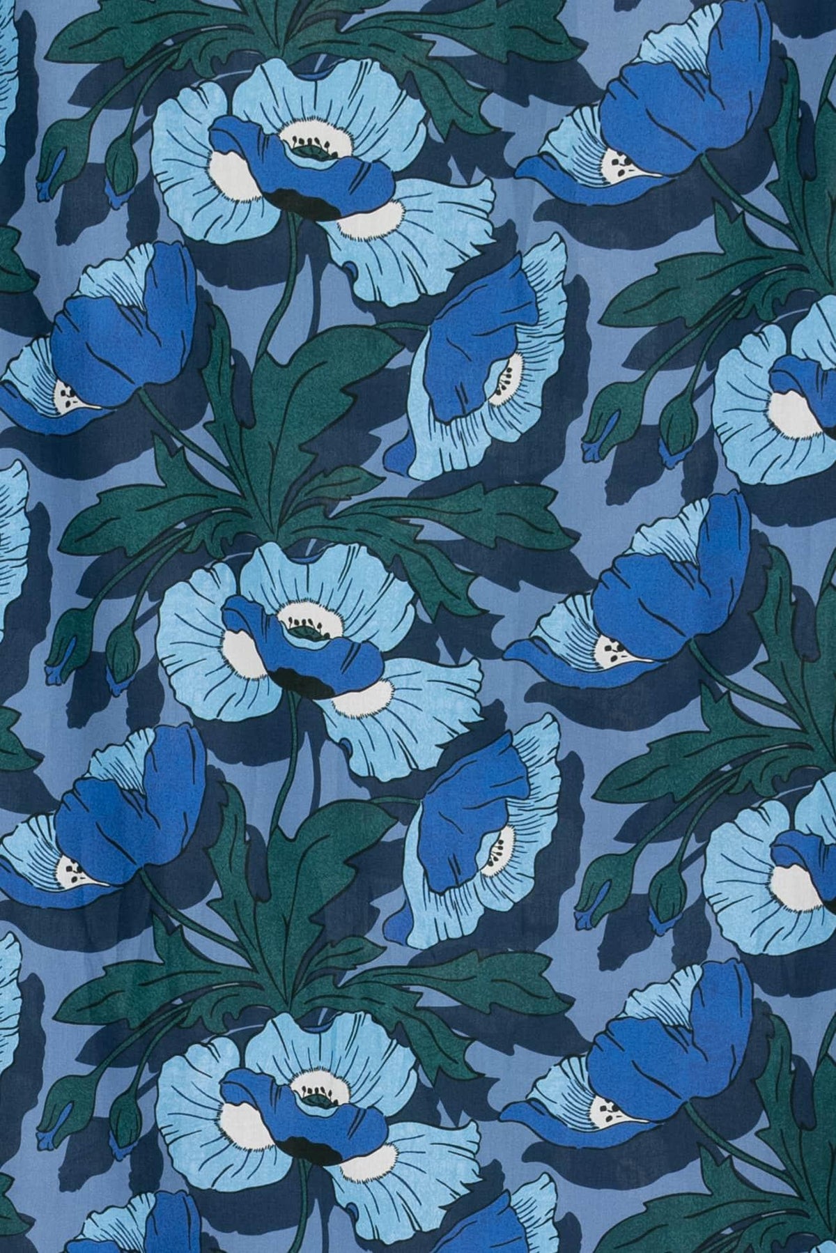 Tibetan Blue Poppies Liberty Cotton Woven - Marcy Tilton Fabrics