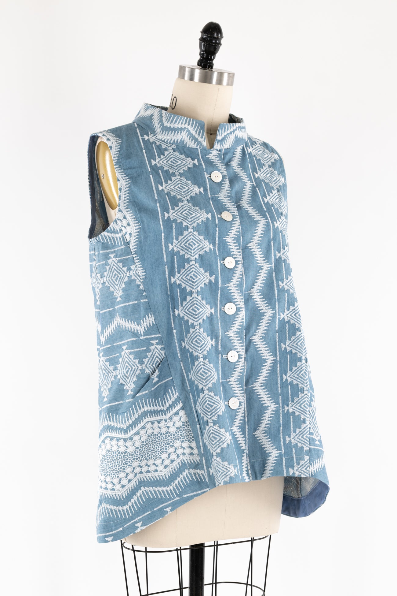Embroidered Chambray Vest