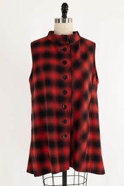 Ombre Red Plaid Cotton Flannel Vest