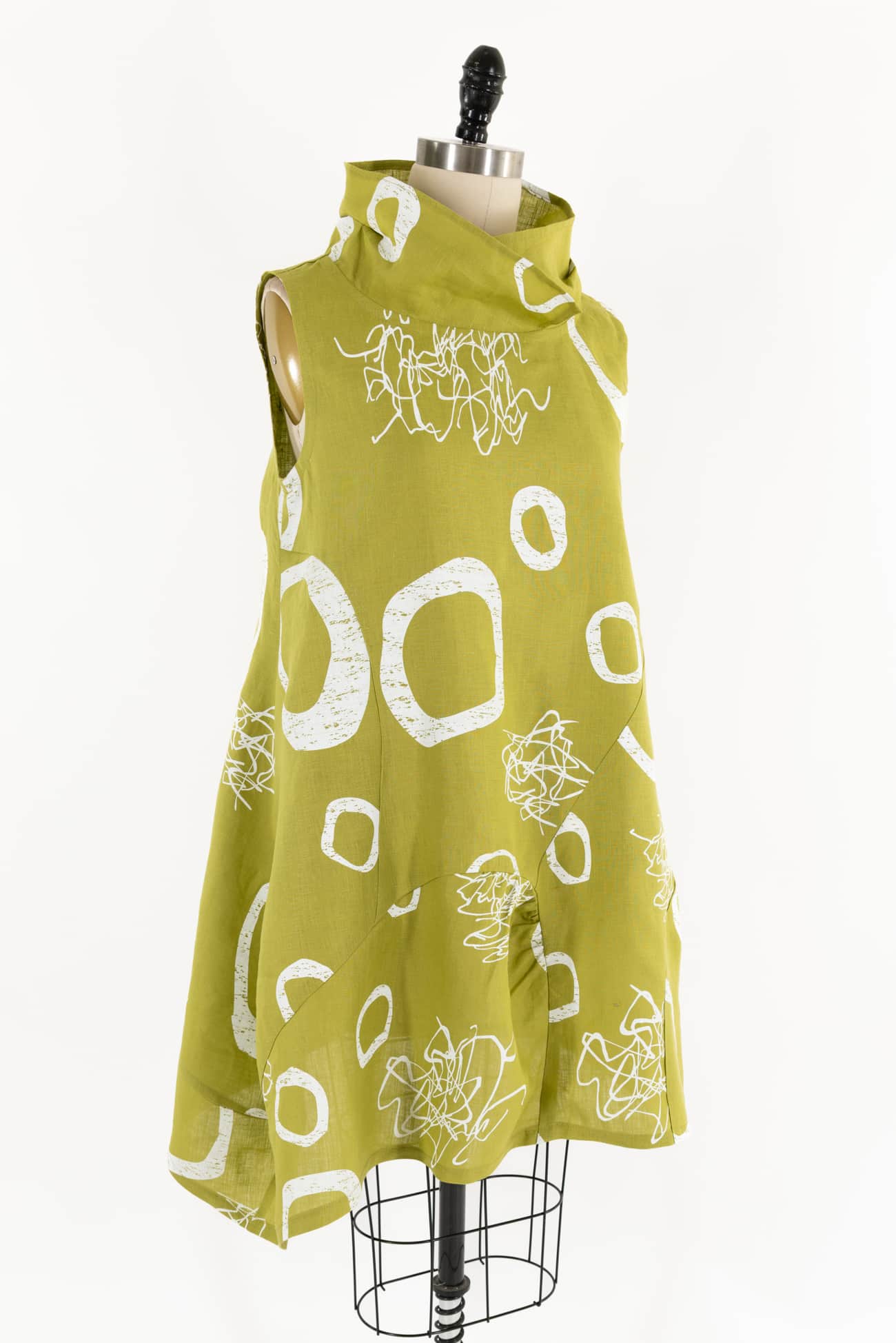 Lichen Green Abstract Print Linen 'Cirque' Dress
