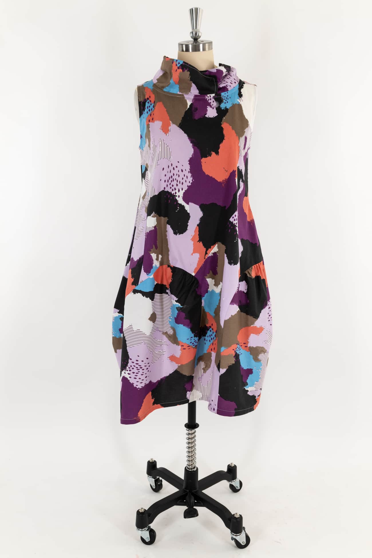 Rainbow Gathering Abstract Print Japanese Cotton 'Cirque' Dress