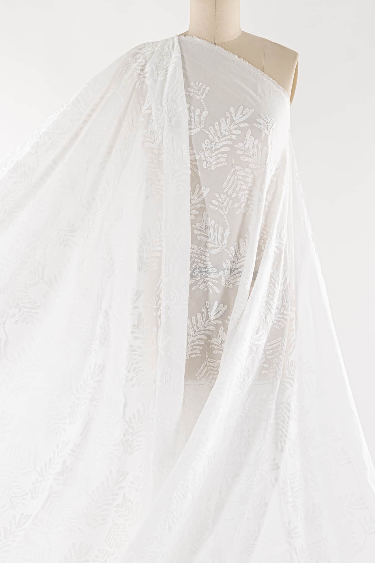 White Fern Embroidered Cotton Woven