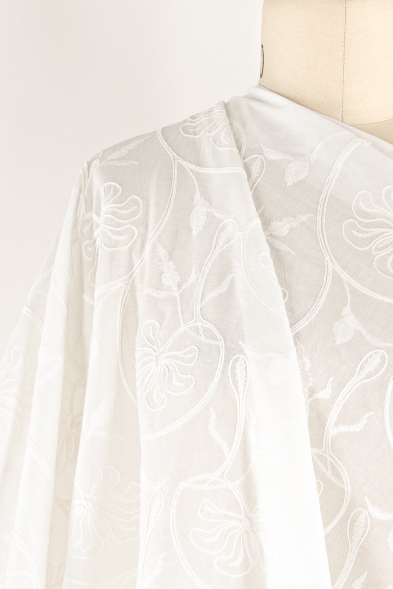 White Orchid Embroidered Indian Cotton Woven